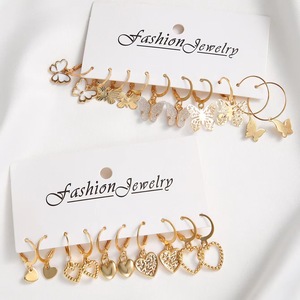 Joyería de Moda, Juego de 10 Pares de Aretes de Mariposa y Corazón Dorados, Regalo para Mujer, Aleación de Zinc - Product Image 2
