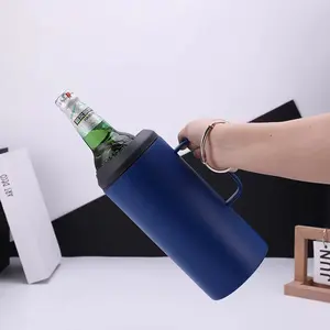 Soporte enfriador de botellas de cerveza portátil, de acero inoxidable, aislamiento de doble pared, con logotipo personalizado, 40oz, con mango