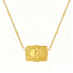 Collar Unisex Chapado en Rodio con Hebilla Occidental Dorada con 26 Letras Iniciales en Relieve, Colgante Personalizado con 12 Signos del Zodíaco, Regalo - Product Image 4