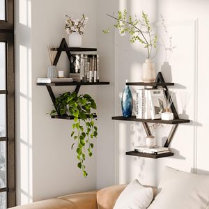 <b>Wall</b> <b>Mounted</b> Floating <b>Shelf</b> 3 Tier Black Iron Bookshelf For Books And Storage Organization Home Decor - Product Image 4