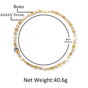 Kalung Rantai Hip-Hop <span class=keywords><strong>Opal</strong></span> Kuning Warna Campur dengan Zirkon Geometris Persegi Bulat, Aksesori Gaya Unik - Product Image 6