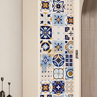 Armoire en acier imprimé motif Azulejo bleu et blanc, 1200 mm, 2 portes coulissantes avec miroir et tiroirs, armoire métallique pour chambre à coucher