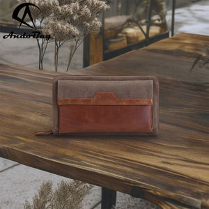 กระเป๋าคลัทช์ AndoBag RFID กันน้ำ ผ้าแคนวาส + หนังวัวแท้ สำหรับผู้ชาย กระเป๋าสตางค์ใบใหญ่ จุของได้เยอะ สไตล์เรโทร พร้อมช่องใส่เหรียญ รุ่น 1417 - Product Image 1