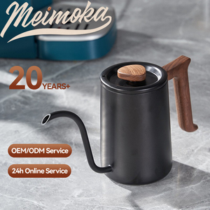 Hervidor de acero inoxidable de 700 ml con pico de cisne y tapa, mango de madera, para colgar, para café y té, ideal para el hogar y la oficina. - Product Image 1