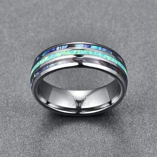 Hot Selling Wolfraam Abalone Shell Inlay Mannen Galaxy Opal Wolfraam Ring