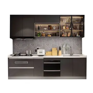 Di alta qualità Morden europa stile nero marrone originale in legno massello installazione modulare alloggiamento mobili armadio cucina armadi