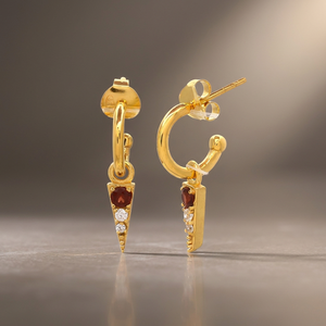 ต่างหูห่วงประดับเพชร CZ สีแดงโกเมน ชุบทอง 14k สำหรับทุกเพศ ดีไซน์แบบห่วงคล้องหู ประดับจี้รูปทรงแหลม แฟชั่นทันสมัย ขายส่ง - Product Image 3