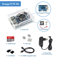 Orange Pi PC 1GB H3 Quad-Core + Carcasa de Acrílico + Disipadores de Calor + Ventilador de Refrigeración + Tarjeta SD de 32GB + Enchufe de Alimentación + Cable de Video + Lector de Tarjetas