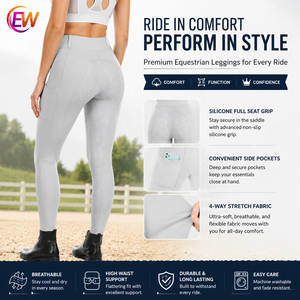 Leggings de sport en coton légers et de qualité supérieure pour <span class=keywords><strong>femme</strong></span>, taille haute, personnalisables avec logo, pour la gym, l'exercice et l'<span class=keywords><strong>équitation</strong></span>, avec fermeture auto-agrippante - Product Image 4