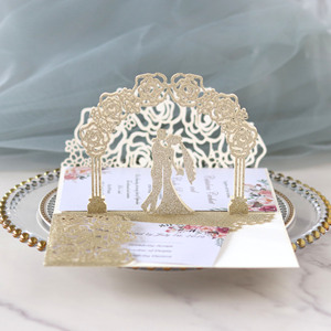 Carte de vœux laser 3D pour mariage, avec fleurs roses, pour demoiselle d'honneur, invitation de mariage, papier pailleté, invitation de fiançailles - Product Image 4
