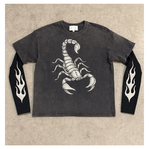 Tùy Chỉnh Người Đàn Ông Kỹ Thuật Số In Ấn Đồ Họa Tees T-Shirt Nguyên Hem Cổ Điển Đau Khổ Axit Rửa Hai Lớp Dài 100% Bông Quá Khổ - Product Image 2