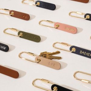 Metal Carabiner Oblong Tag Keychain Personalized <b>Name</b> Key <b>Ring</b> PU Leather Bag Charm Bridesmaid Favor - Product Image 4