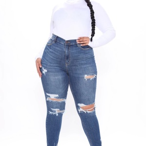 Pantalones vaqueros ajustados de cintura alta informales de talla grande para mujer, de mezclilla lavada a la piedra, poliéster/algodón, para mamá - Product Image 3
