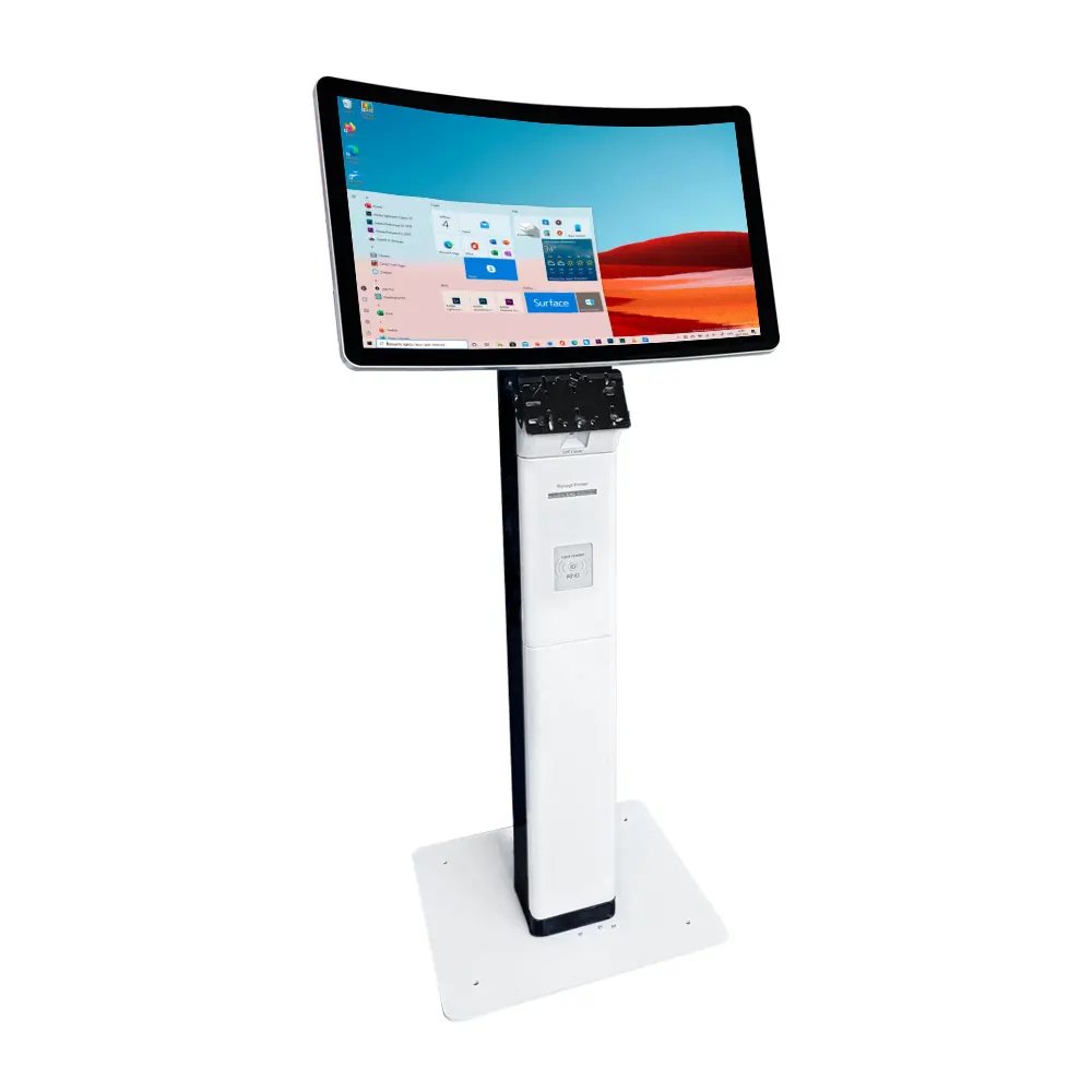 OEM 23.6 32 ''ince colomn kiosk üretici kapasitif dokunmatik kod tarayıcı kart okuyucu akıllı ödeme telemedicine kiosk kapalı