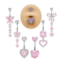 Ensemble de 6 Piercings de Nombril Chic en Acier Inoxydable Doré, Motifs Fleur, Cœur, Papillon, Bijoux de Corps pour Femmes et Enfants, Cadeau