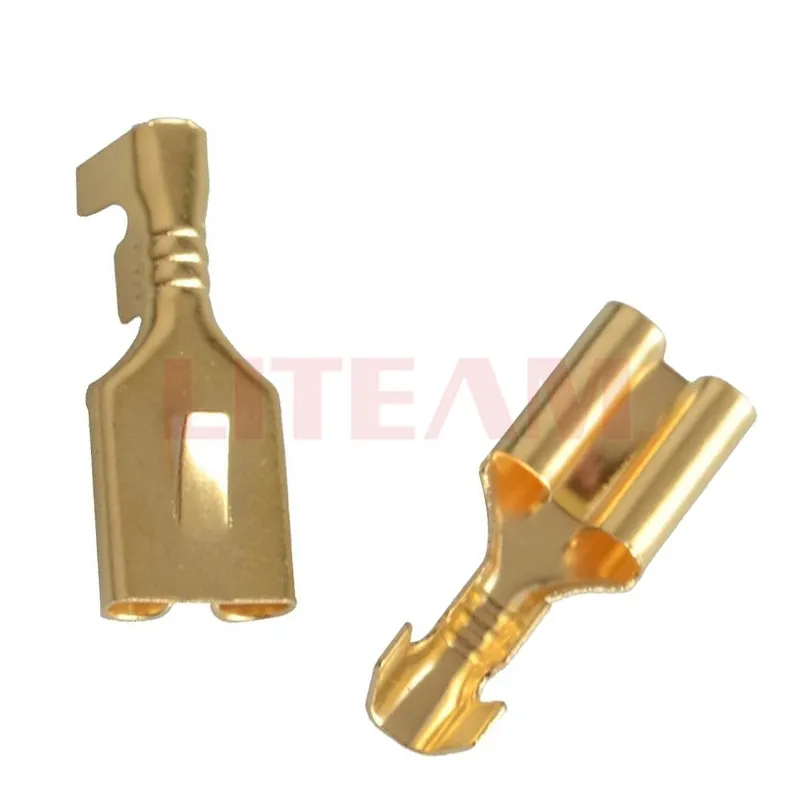 6.3 loạt uốn ô tô thiết bị đầu cuối 6.3 mét nữ Spade nối Brass 6.3 Uốn Tóc bồng thiết bị đầu cuối với khóa trở lại