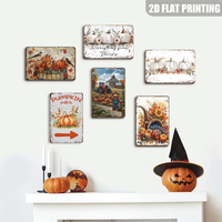Letrero Metálico Vintage de Otoño con Calabaza y Pájaro, Decoración de Pared Retro para el Hogar