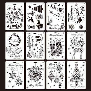 12 Pack A5 Plastic Christmas <strong>Stencil</strong> for Wall ,windows,floor ,fabric Painting ,decorate Christmas <strong>Holiday</strong>