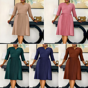 D3295 Último Diseño Otoño Elegante Casual Vestidos de Mujer Moda Manga Tres Cuartos Plisado Estilo Africano para Iglesia - Product Image 2