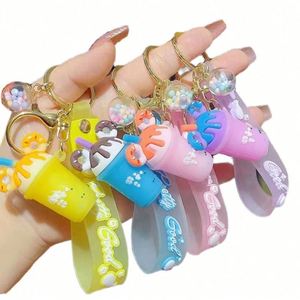 Wholesale Kids Girls Gifts 3D PVC Ice Cream Key Chain Cute Cartoon Milk Tea Boba Keychain - Product Image 1