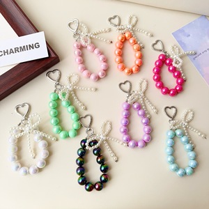 Porte-clés Kawaii en perles avec fermoir cœur, chaîne de perles couleur bonbon, breloque de sac, bracelet en perles avec nœud pour filles - Product Image 1