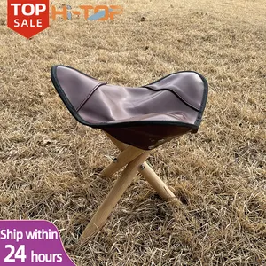 Hitop Leather Wooden Mini Camping Swivel Hunting Shooting Folding Tripod Chair 360 Foldable Stool