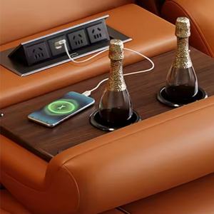 Canapé d'angle multifonctionnel de luxe en cuir PU, canapé électrique intelligent inclinable en forme de L avec table à gobelets - Product Image 4