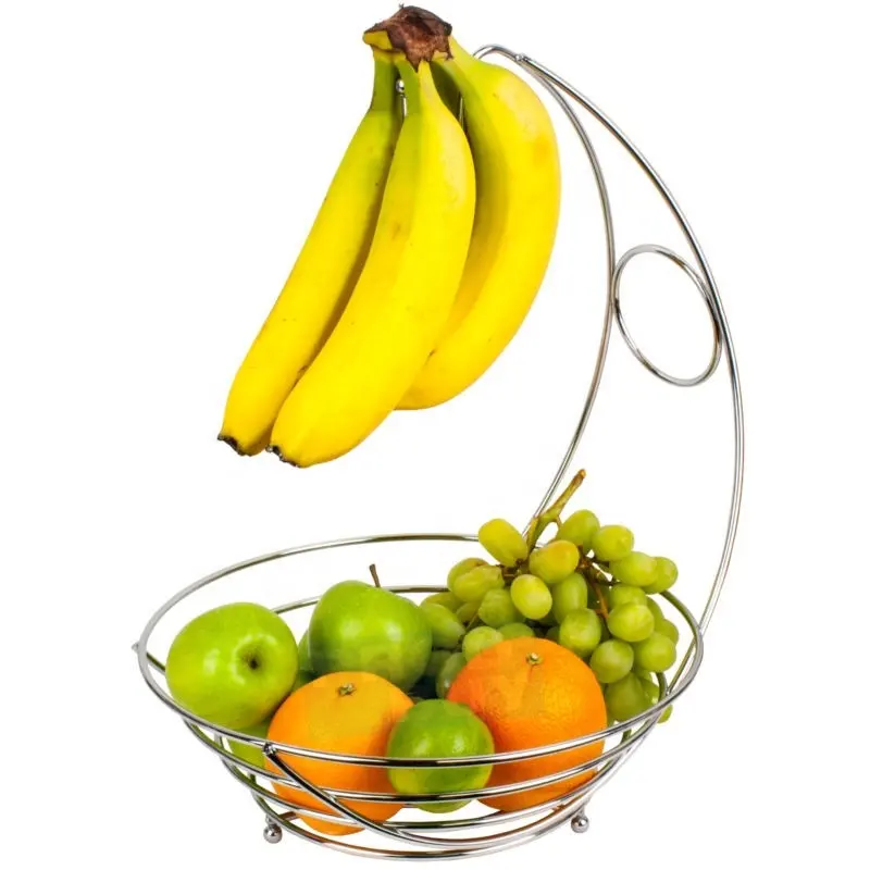 Cesta de frutas com suporte para banana, cabide de metal alto de 14,75" para suspensão, ideal para armazenamento, com suporte de fábrica