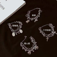 Sseesy Pulsera Custom Hart Charme Cubaanse Schakel Ketting Kruis Armband Dubbele Lagen Jesus Verzilverde Armband Valentines Dag Cadeau