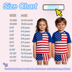 Ensemble 2 pièces pour enfants avec imprimé drapeau américain, t-shirt raglan unisexe et short, ensemble drapeau américain pour tout-petits, tenue de <span class=keywords><strong>vacances</strong></span> pour garçons et filles, 4 <span class=keywords><strong>juillet</strong></span> - Product Image 2
