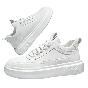 Baskets plateforme blanches à bout rond et lacets, couleur unie, tige en PU, semelle extérieure en caoutchouc, semelle intermédiaire en EVA, toutes saisons, chaussures pour hommes - Product Image 5
