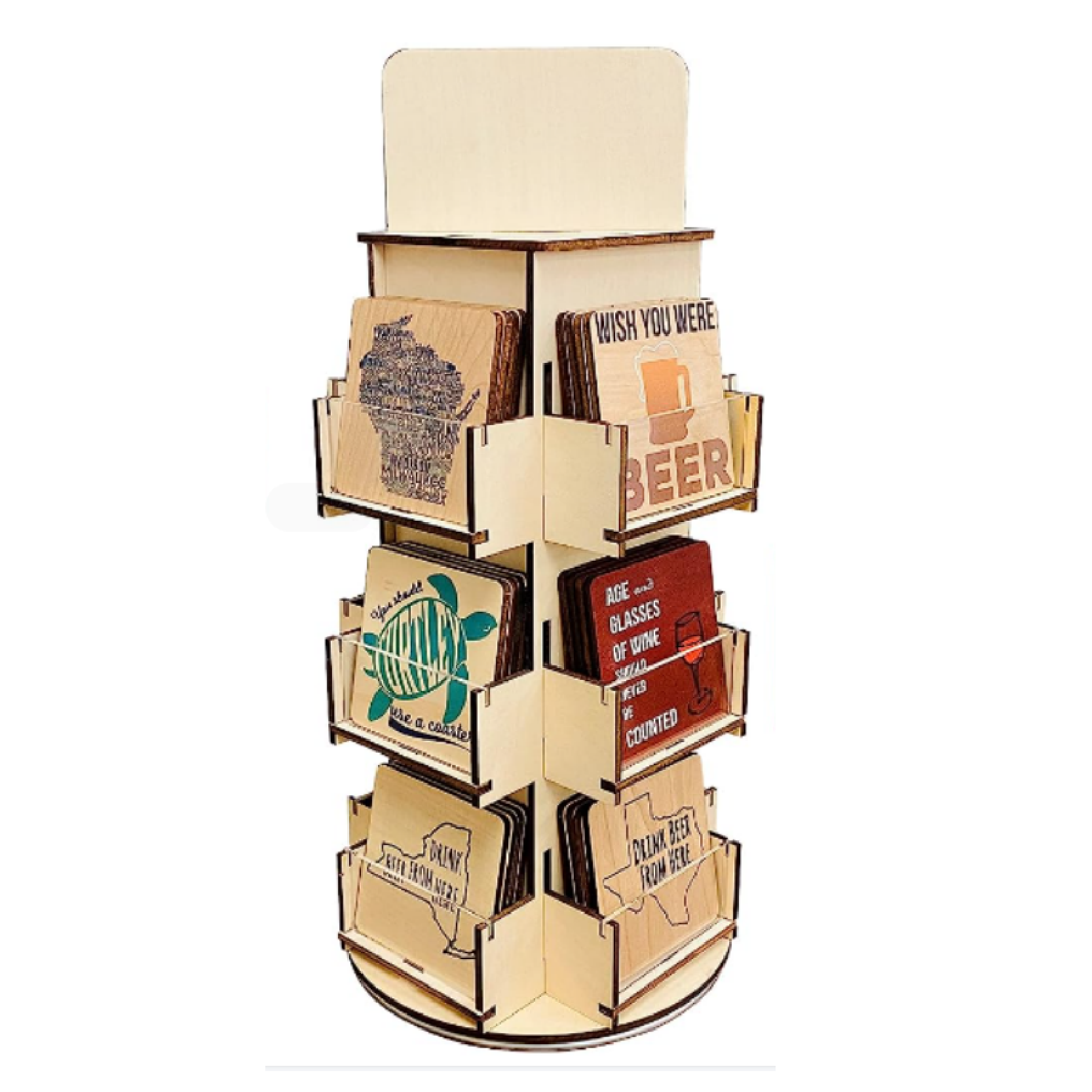 Rotating 3 Tier Wooden Display Stand 4-Sided Display Rack 360 Degree Spinning Display Stand for Coasters Stickers Retail — view 2