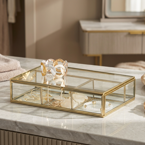 Boîte à bijoux en métal et en verre or,, grande taille, moderne, rectangulaire, avec serrure ronde 9x2 - Product Image 3