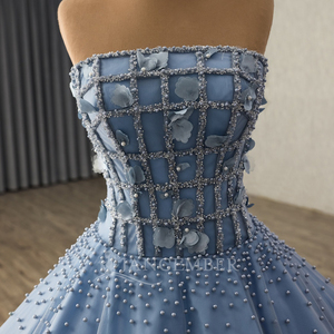 Robe de soirée bleue sans bretelles Rsm251121 avec appliques, perles, dos lacé, personnalisable, robe de bal de luxe Jancember - Product Image 6