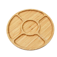 Assiette en bambou avec logo personnalisé en vente chaude Assiette à collation en bambou Plats de fruits ronds à 5 compartiments pour le service