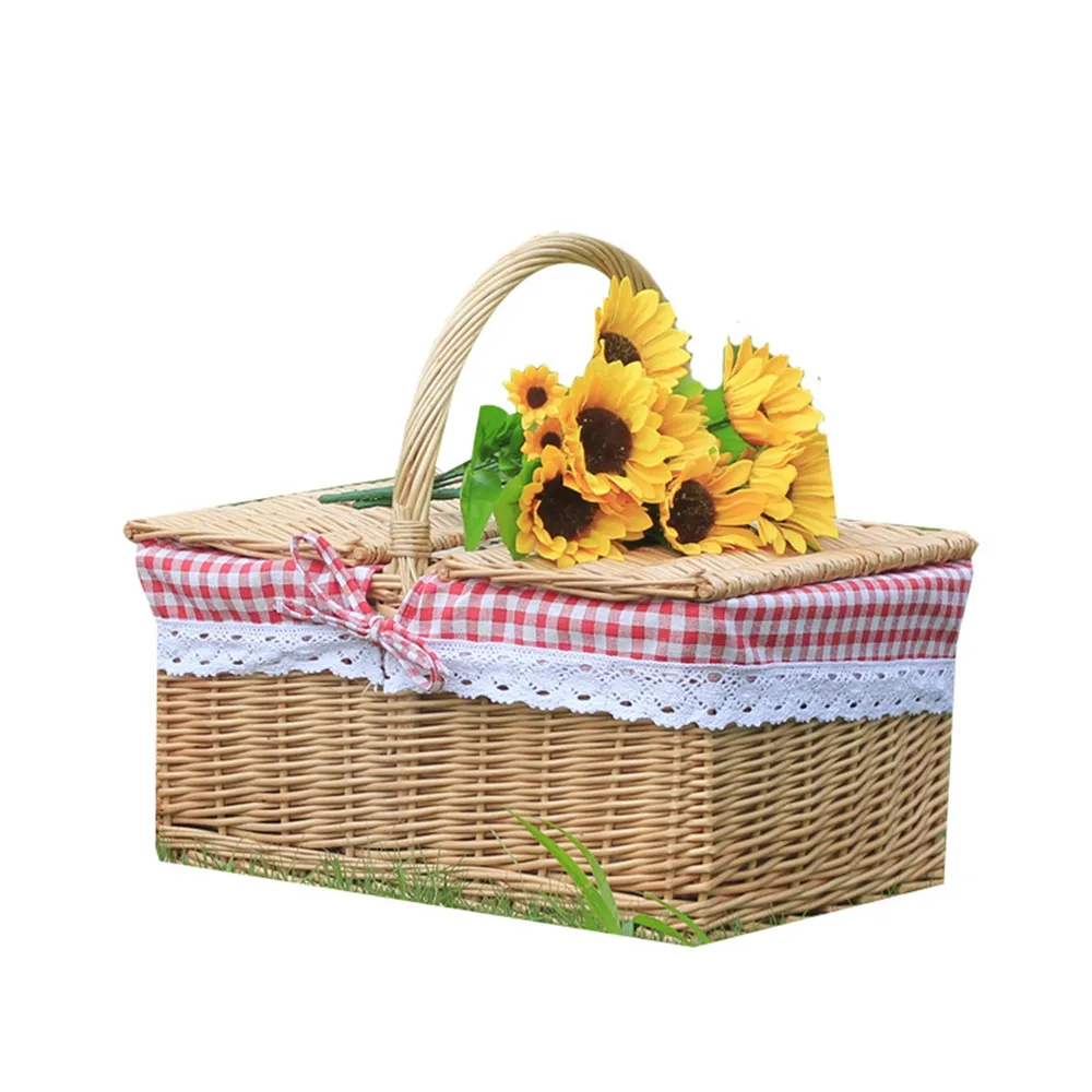 Robusto cestino da Picnic in vimini con cestini con manico in fiore intrecciato cesto portaoggetti decorativo organizzatore di cibo in Rattan per matrimoni