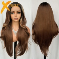 Perruques X-Tress HD à Raie Centrale, Dentelle Frontale, Mèches Superposées, Coupe Walf, Synthétiques, Ondulées Naturelles, Extensions de Cheveux pour Femmes, Vente en Gros