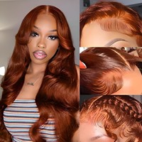 Perruque Lace Front HD Cheveux Humains Ondulés 13x6 Densité 200% Pré-Pluckée Sans Colle Brun Roux 28 Pouces pour Femmes Vente en Gros Usine