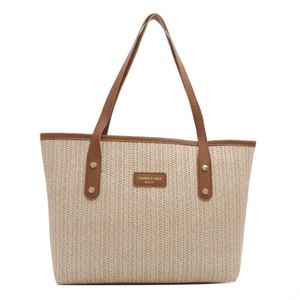 กระเป๋าหิ้วชายหาดแบบเรียบง่ายยอดนิยมสำหรับผู้หญิง กระเป๋าถือฤดูร้อนขนาดใหญ่ กระเป๋าสะพายไหล่แบบสาน - Product Image 2