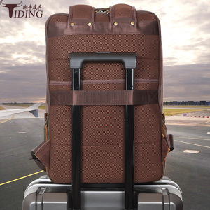 Tiding Genuine Leather <b>Backpack</b> Dark <b>Brown</b> Laptop Compartment Men's Outdoor Travel <b>Backpack</b> - Product Image 5