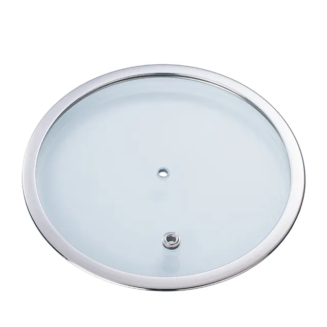 High Quality Kitchen items Wide Edge Stainless Steel Round Mirror Polishing Frying Pan Tempered Glass Lid