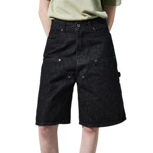Shorts Bermuda Homme Vintage Noir Délavé Style Charpentier Double Genou Ample 100% Coton Denim Taille Haute Grande Taille Vente en Gros - Product Image 1