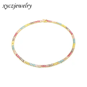 Supplier Drop shipping Colorful Eye Zircon Marquise Tennis Chain Necklace