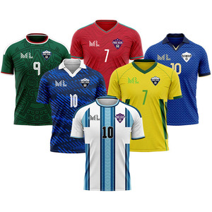<span class=keywords><strong>Camiseta</strong></span> de Fútbol Personalizada de Alta Calidad para Jugadores y Aficionados, Uniforme de Fútbol de Argentina con Estampado por Transferencia Térmica, 100% Short - Product Image 1