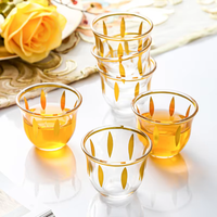 Vente en gros de tasses à café et à thé de luxe de style arabe et turc, marque YaFu, en verre doré, 60 ml et 80 ml, avec soucoupe, 6 ensembles par carton