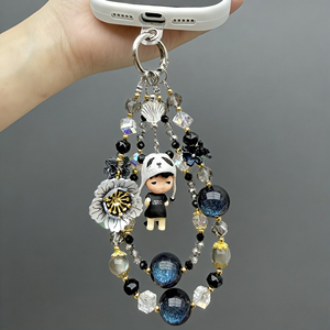 Chaîne de téléphone en cristal noir et gris de luxe, pendentif de poupée personnalisable, <span class=keywords><strong>cordon</strong></span> de téléphone, porte-clés - Product Image 5