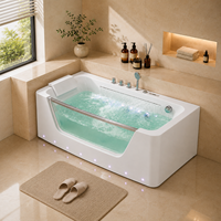 Bañera de Hidromasaje Acrílica Personalizada para Spa en Villa con Panel de Vidrio, Grifo Cascada y LED Subacuático 850x1500mm
