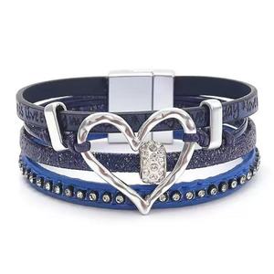 Böhmischer Stil Hohles Herzförmiges Charmantes PU-Leder Silberbeschichtetes Magnetverschluss Unisex-Armband für Geschenk und Party - Product Image 3