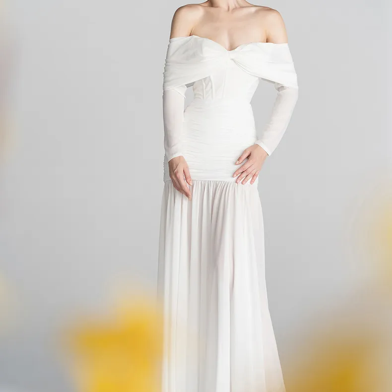 China Fabriek Sexy Vrouw Party Lange Witte Avondjurk Elegante Avond Prom Bruidsmeisje Jurk