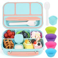 Lonchera Bento Azul Pastel, Lonchera Bento para Adultos, Contenedores de Almuerzo para Niños y Estudiantes, Lonchera de 1300 ml con 4 Compartimentos